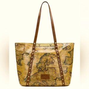PATRICIA NASH European Map Print Benvenuto Large 19" Leather Tote Carry On Bag